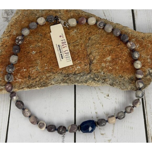 Peyote Bird Lapis Jasper Sterling Silver Beaded Necklace 17.5” Leather J031 - Picture 1 of 5